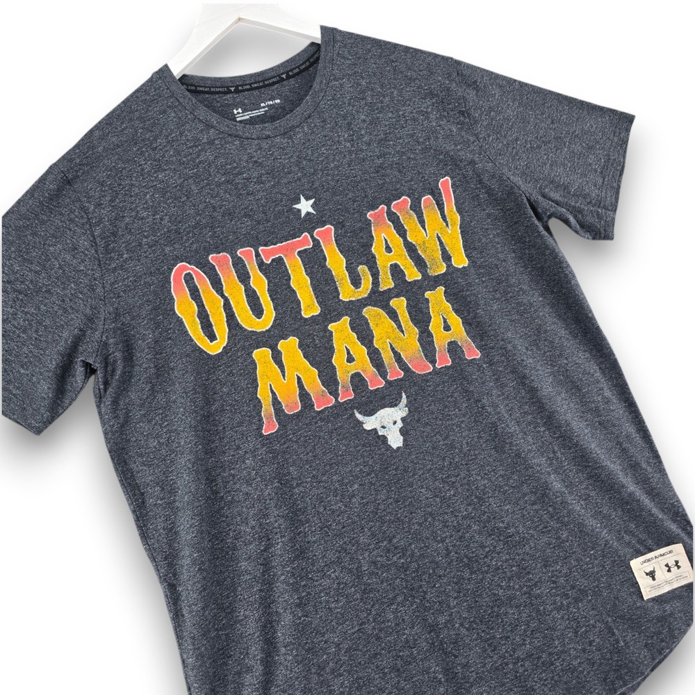 Under Armour Project Rock Outlaw Mana Shirt Mens XL Gray Cotton Graphic Tee